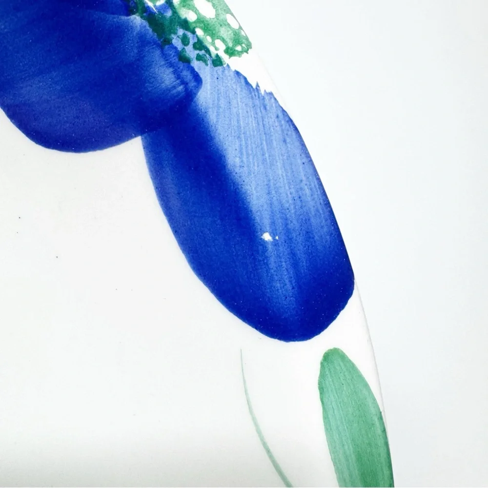 Pier 1 Italian Hand Painted Blue Floral Serving Bowl Set